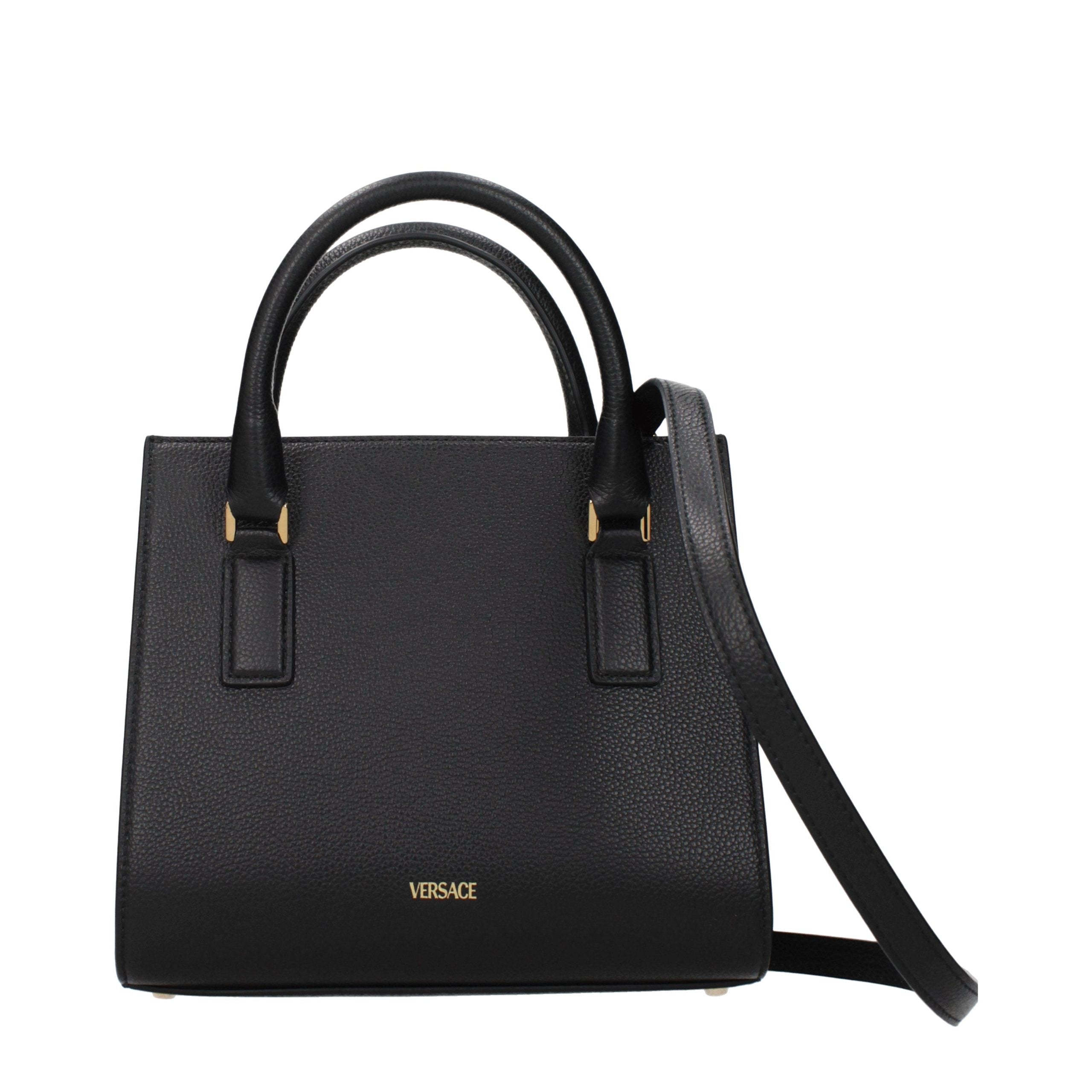 Versace – Sac à main en cuir noir avec détails logo