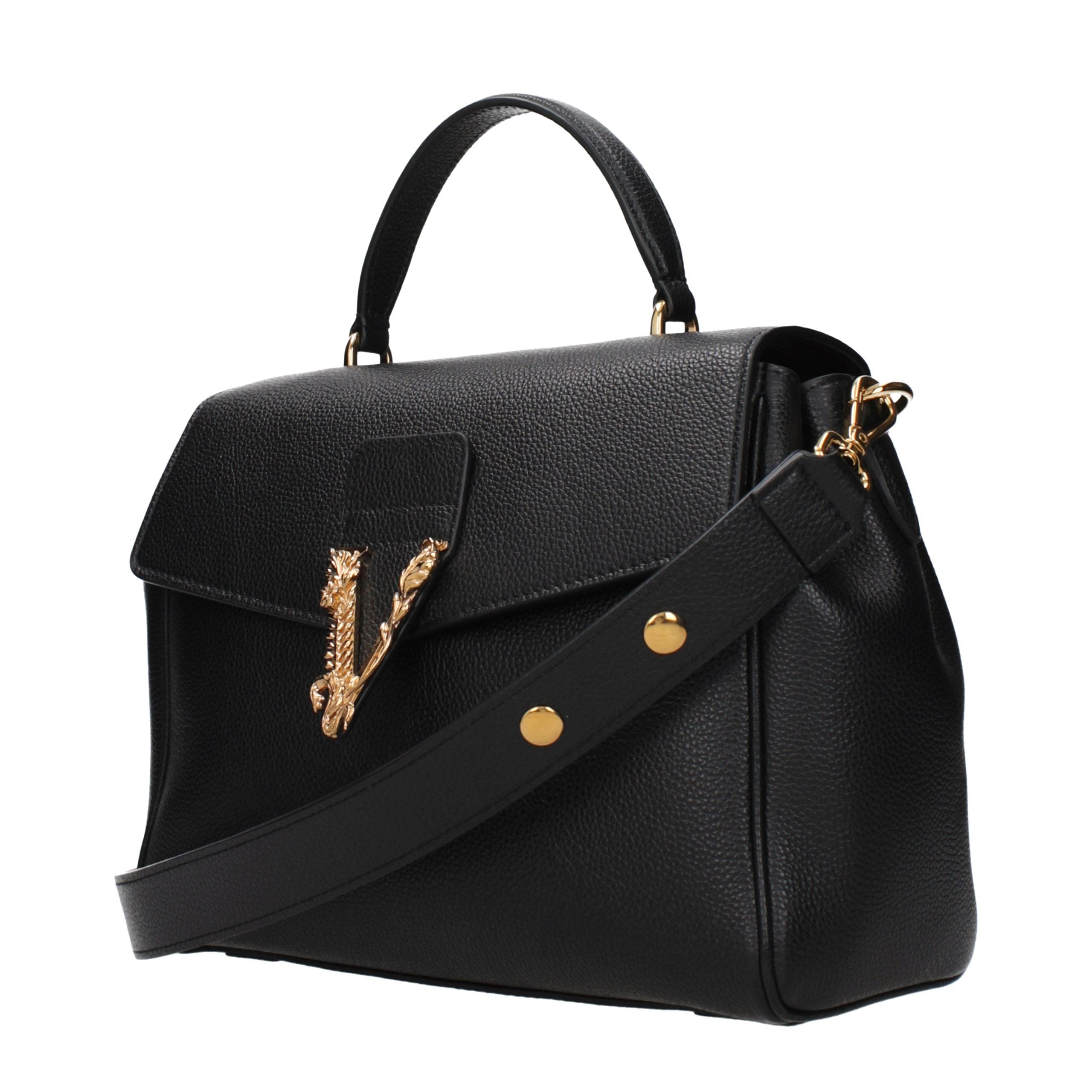 Versace – Sac à main en cuir noir avec logos signature