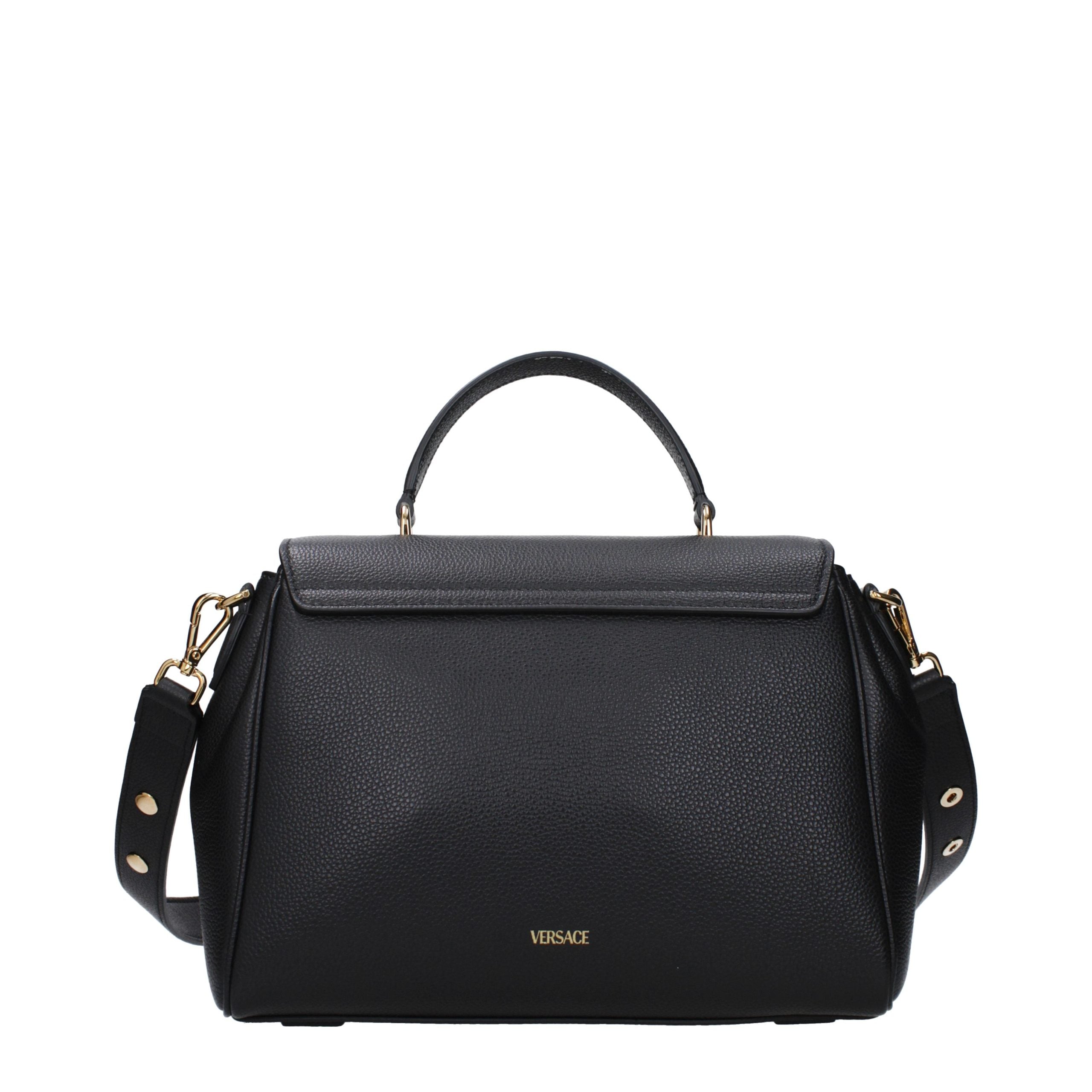 Versace – Sac à main en cuir noir avec logos signature