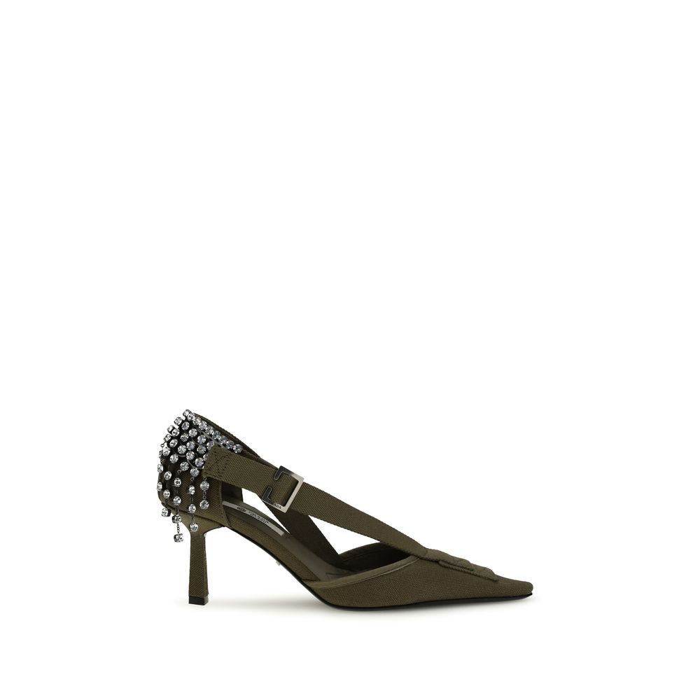 Prada — Escarpins à talon haut en coton bicolore ornés de cristaux