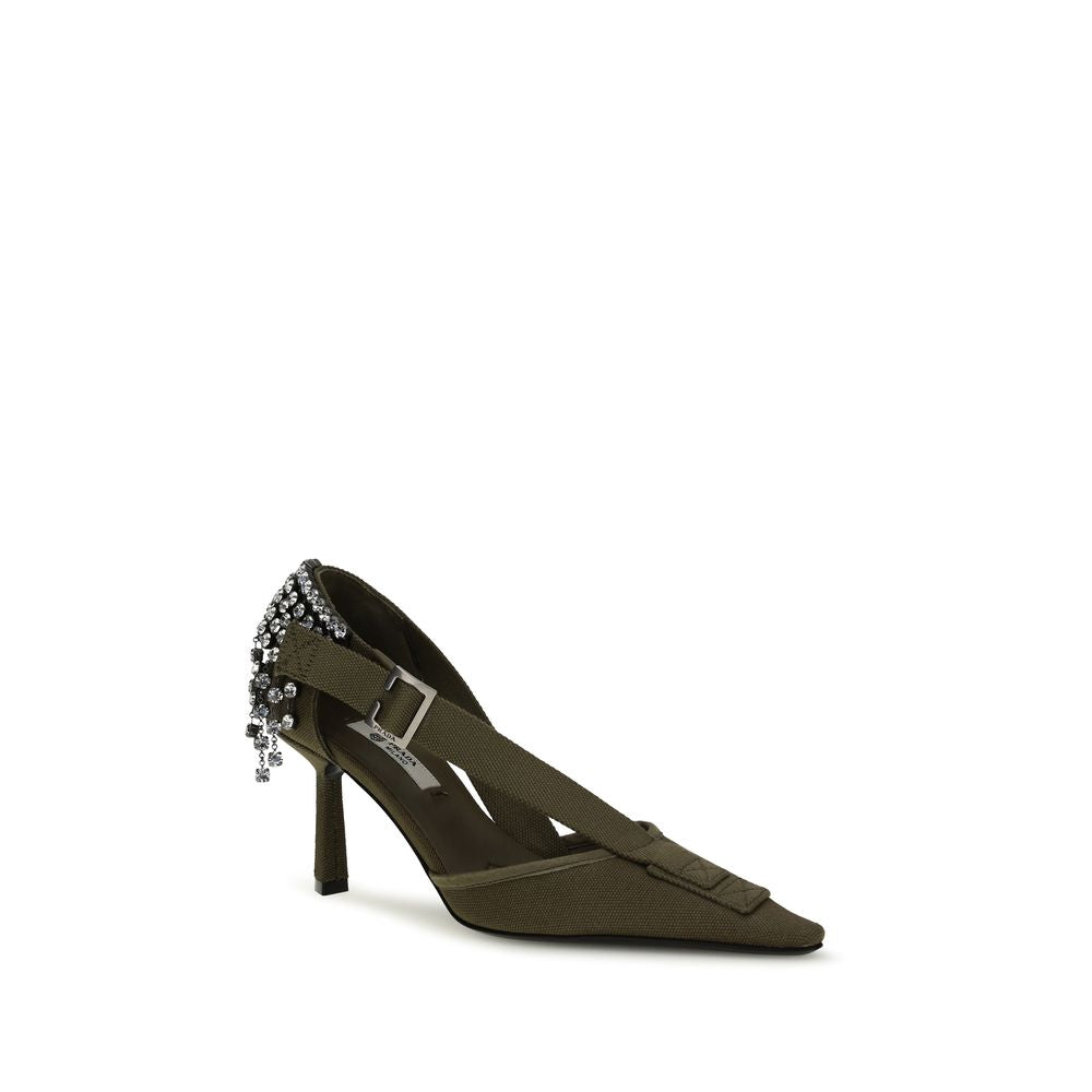Prada — Escarpins à talon haut en coton bicolore ornés de cristaux