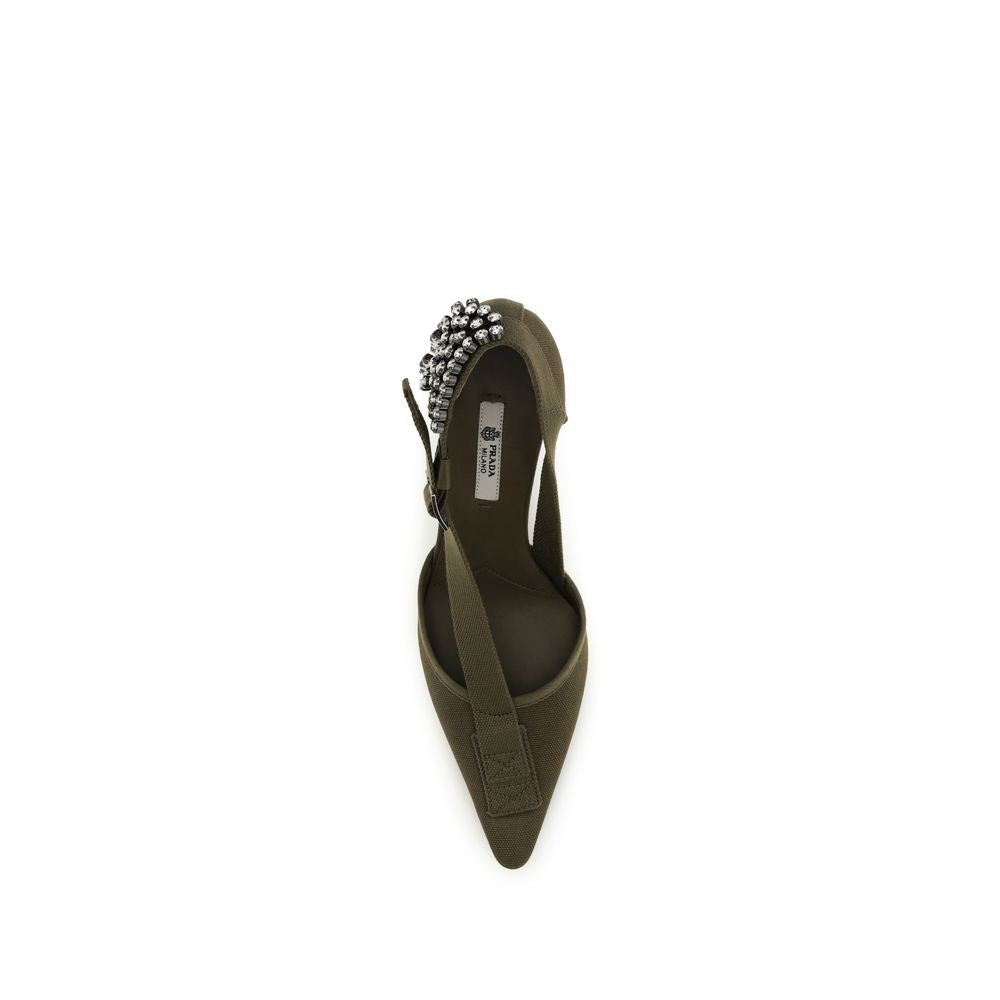 Prada — Escarpins à talon haut en coton bicolore ornés de cristaux