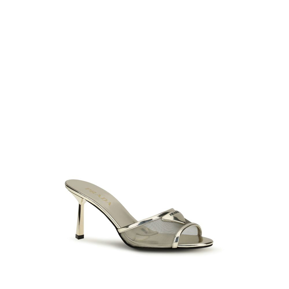 Prada – Sandales à talon avec triangle iconiqu