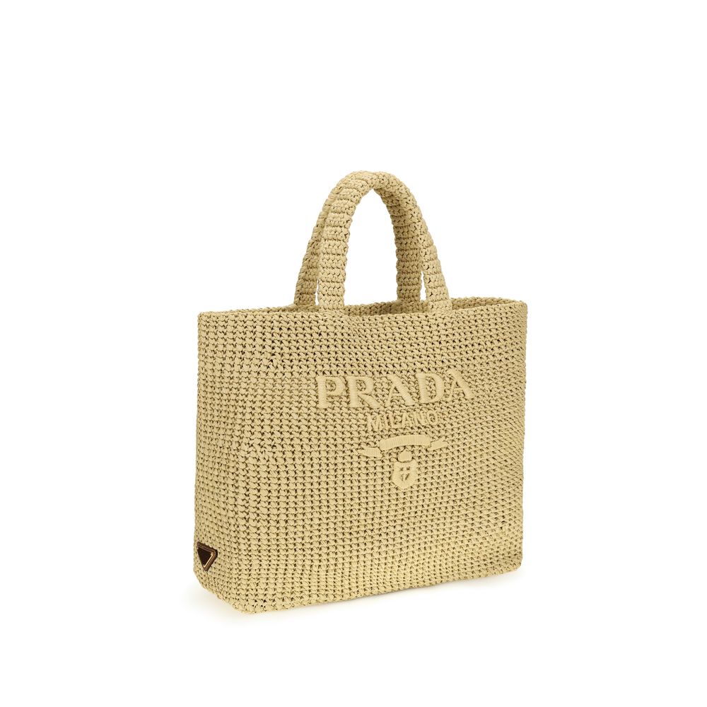 Prada – Cabas en raphia avec logo brodé