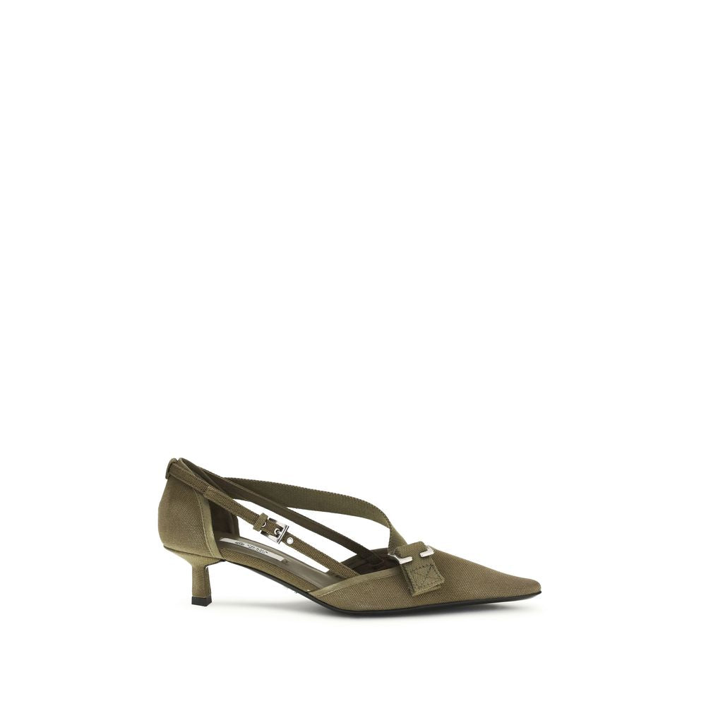 Prada – Escarpins en toile de coton avec boucles logo