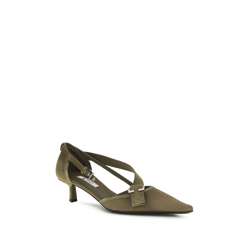 Prada – Escarpins en toile de coton avec boucles logo