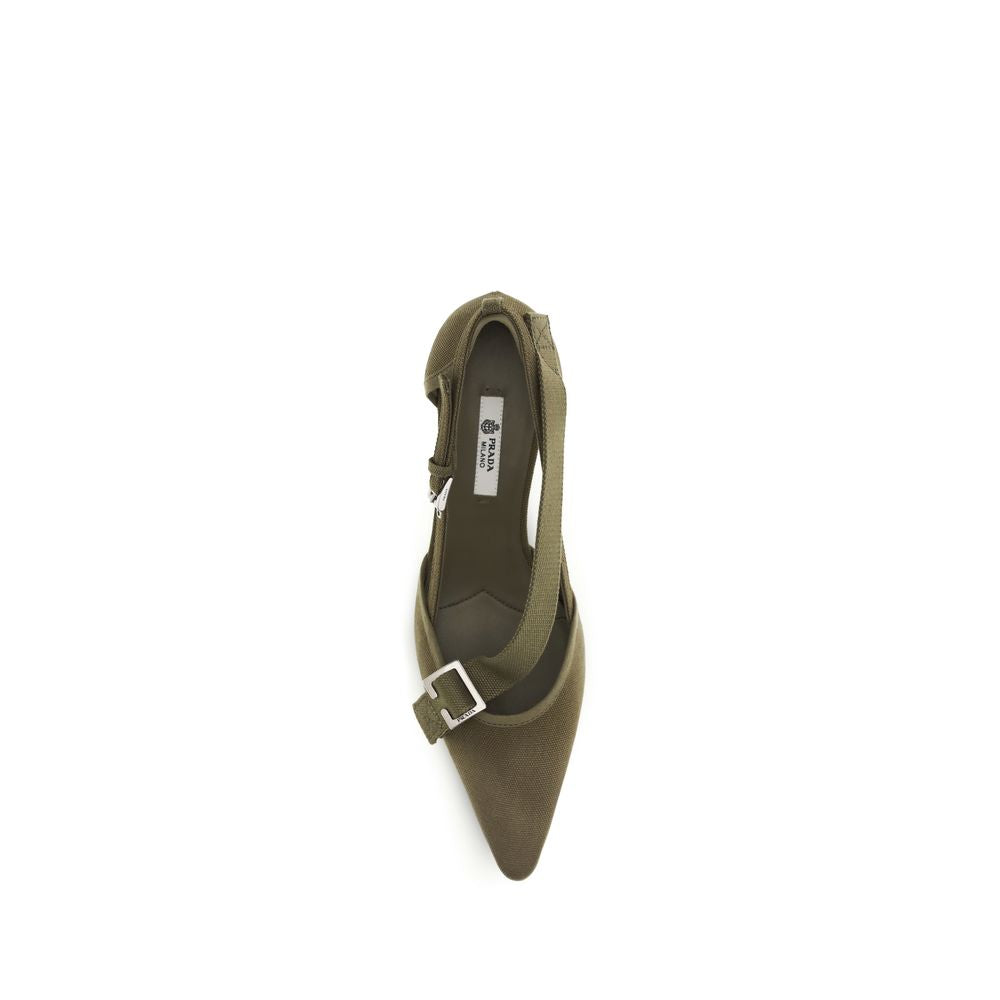 Prada – Escarpins en toile de coton avec boucles logo