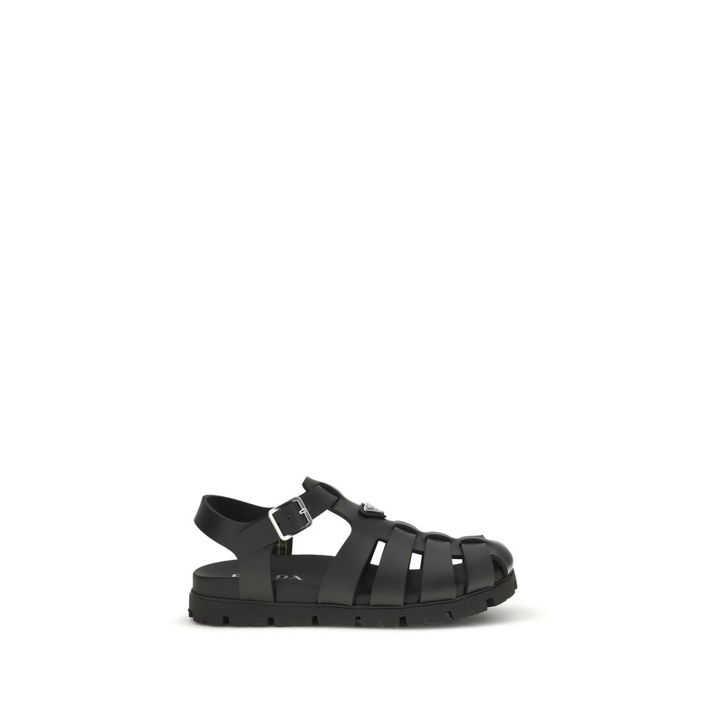 Prada – Sandales cage en cuir avec triangle émaillé