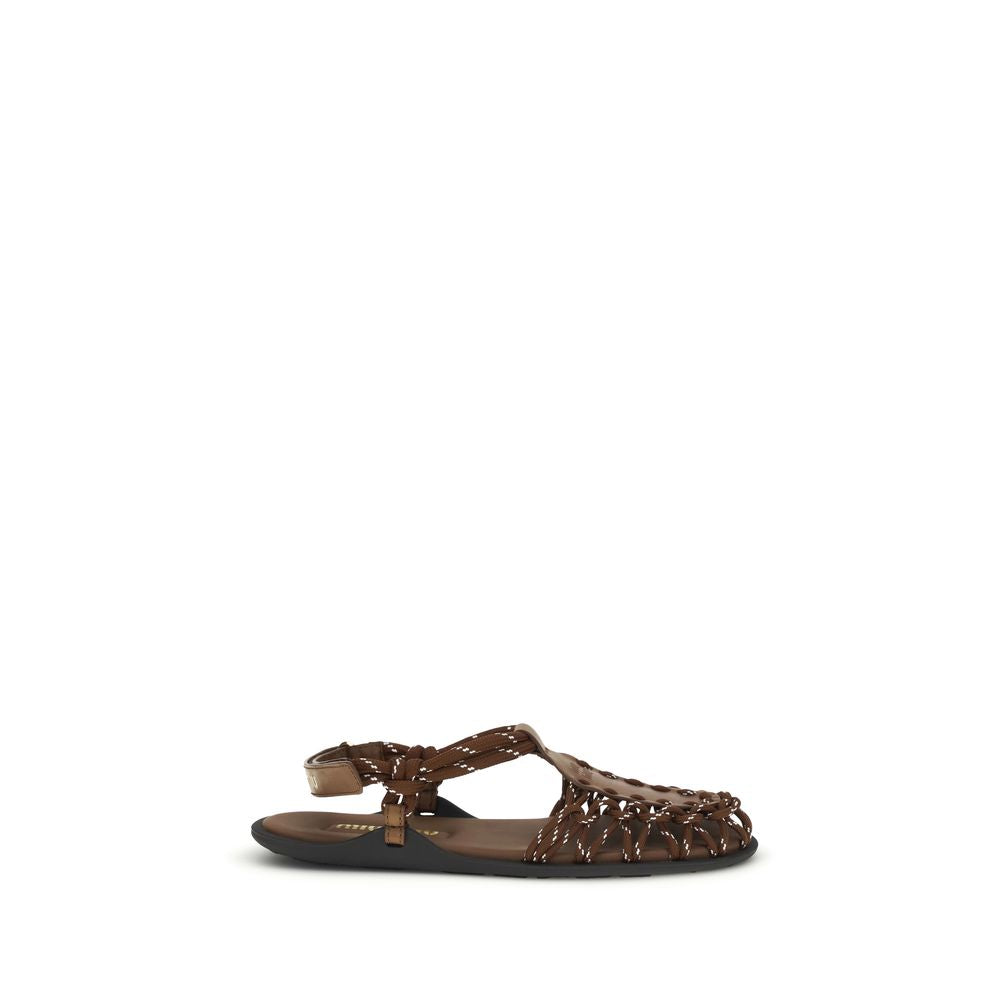 Miu Miu – Sandales à volants en corde et cuir