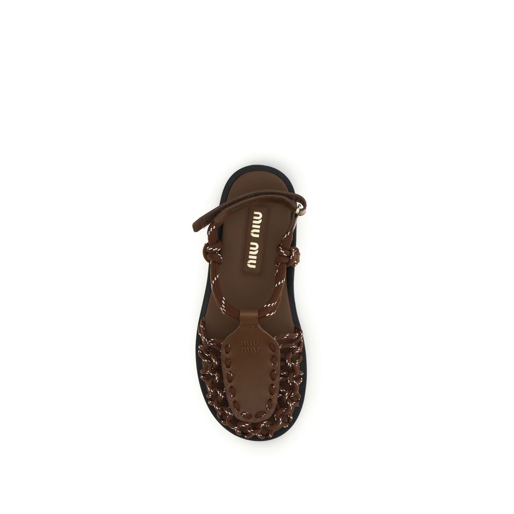 Miu Miu – Sandales à volants en corde et cuir