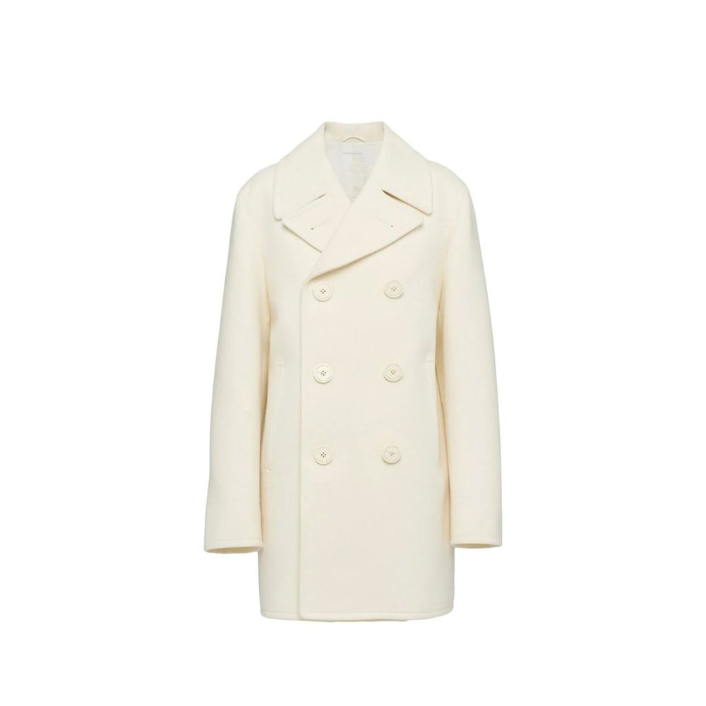 Prada — Manteau en laine blanche à revers pointus