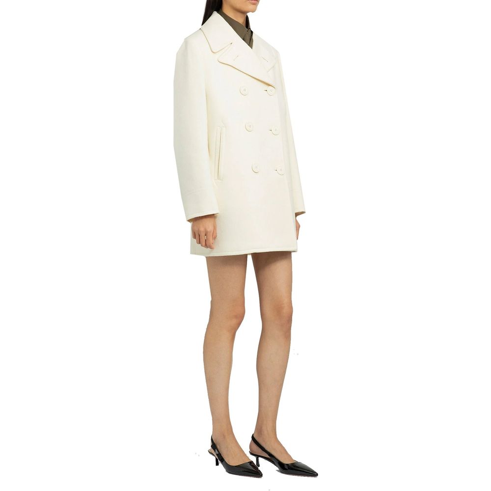 Prada — Manteau en laine blanche à revers pointus