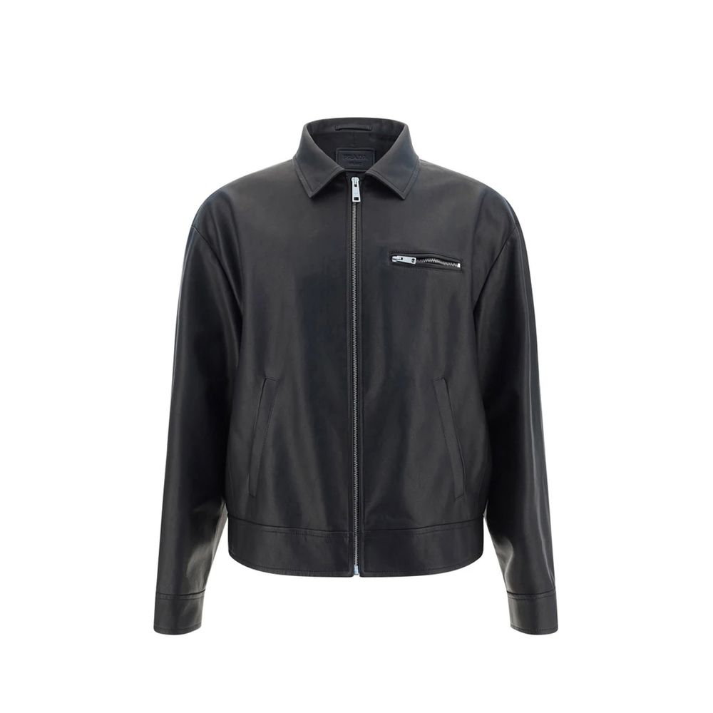 Prada – Blouson en cuir d’agneau avec poche poitrine zippée