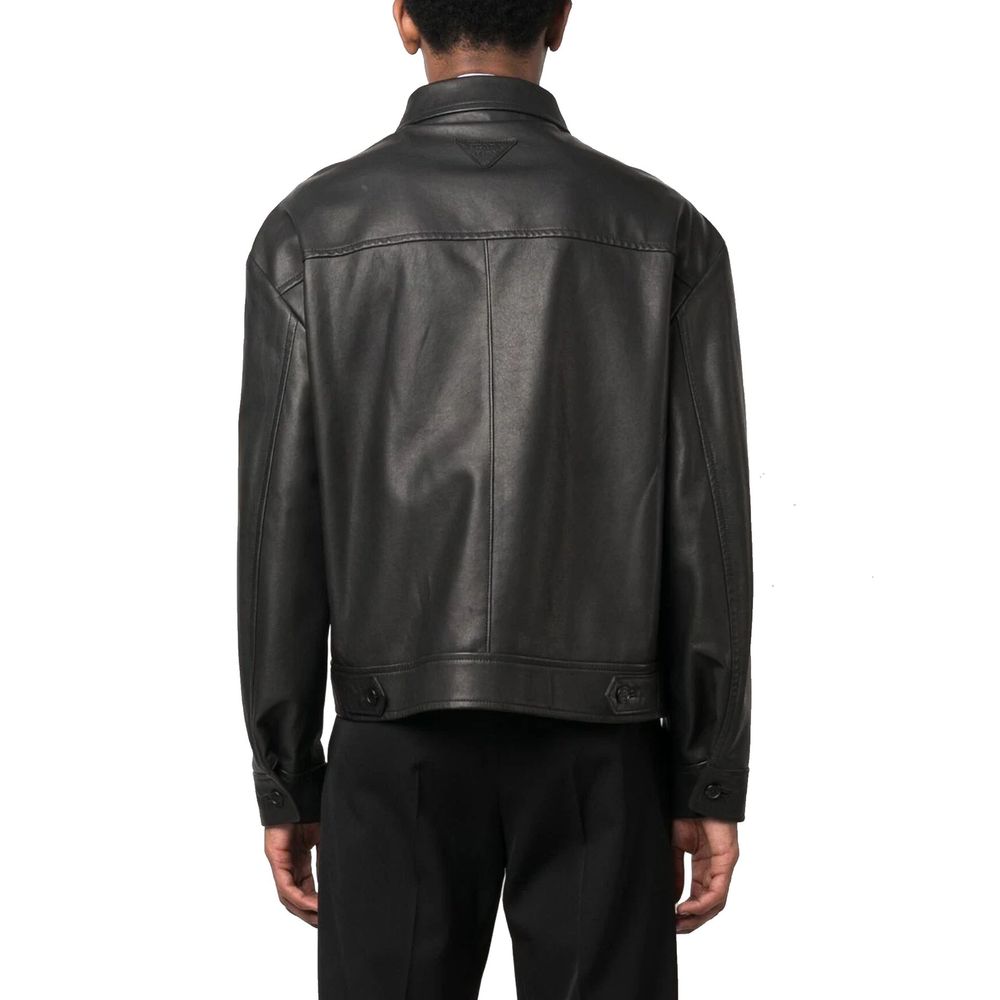 Prada – Blouson en cuir d’agneau avec poche poitrine zippée