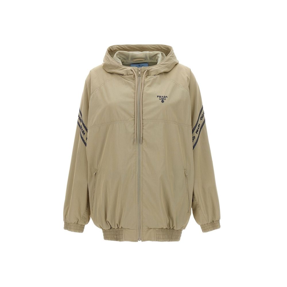 Prada – Veste à capuche en coton mélangé avec logo frontal