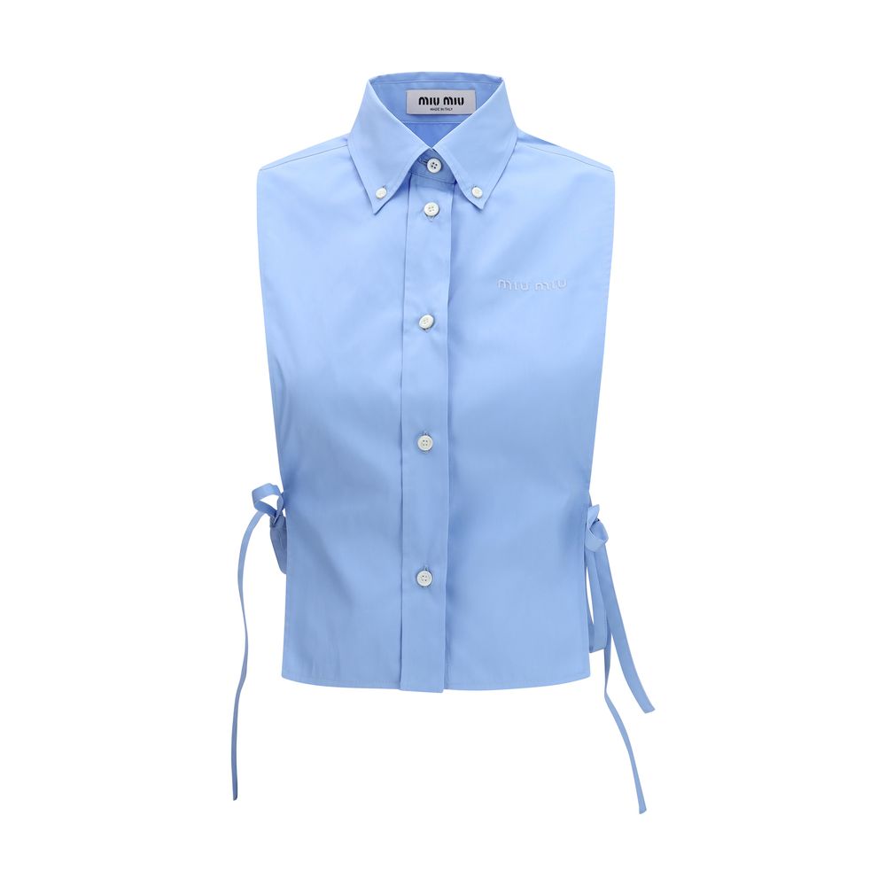Miu Miu – Chemise sans manches en popeline de coton bleu