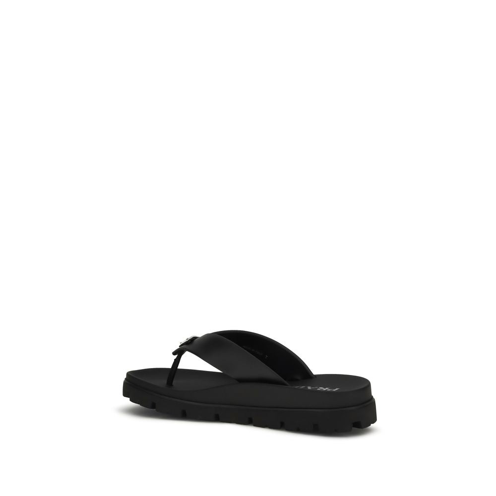 Prada – Sandales slide en cuir avec logo Prada Milano