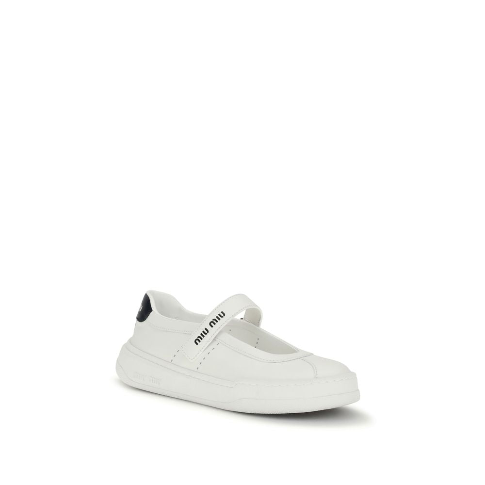 Miu Miu – Sneakers ballerines en cuir à plateforme