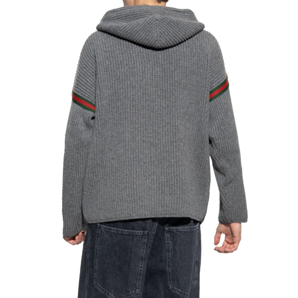 Gucci — Sweatshirt à capuche en cachemire et laine gris avec détail Web