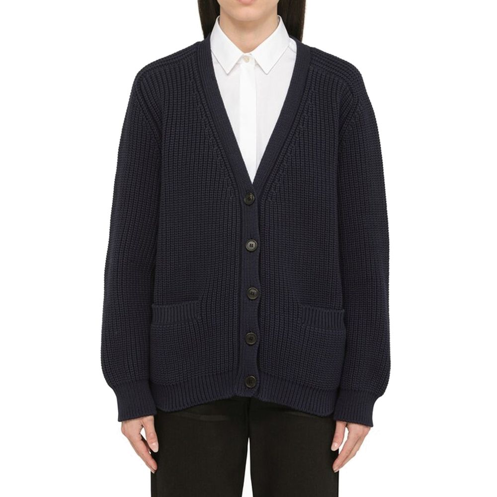 Prada — Cardigan en coton bleu à col V