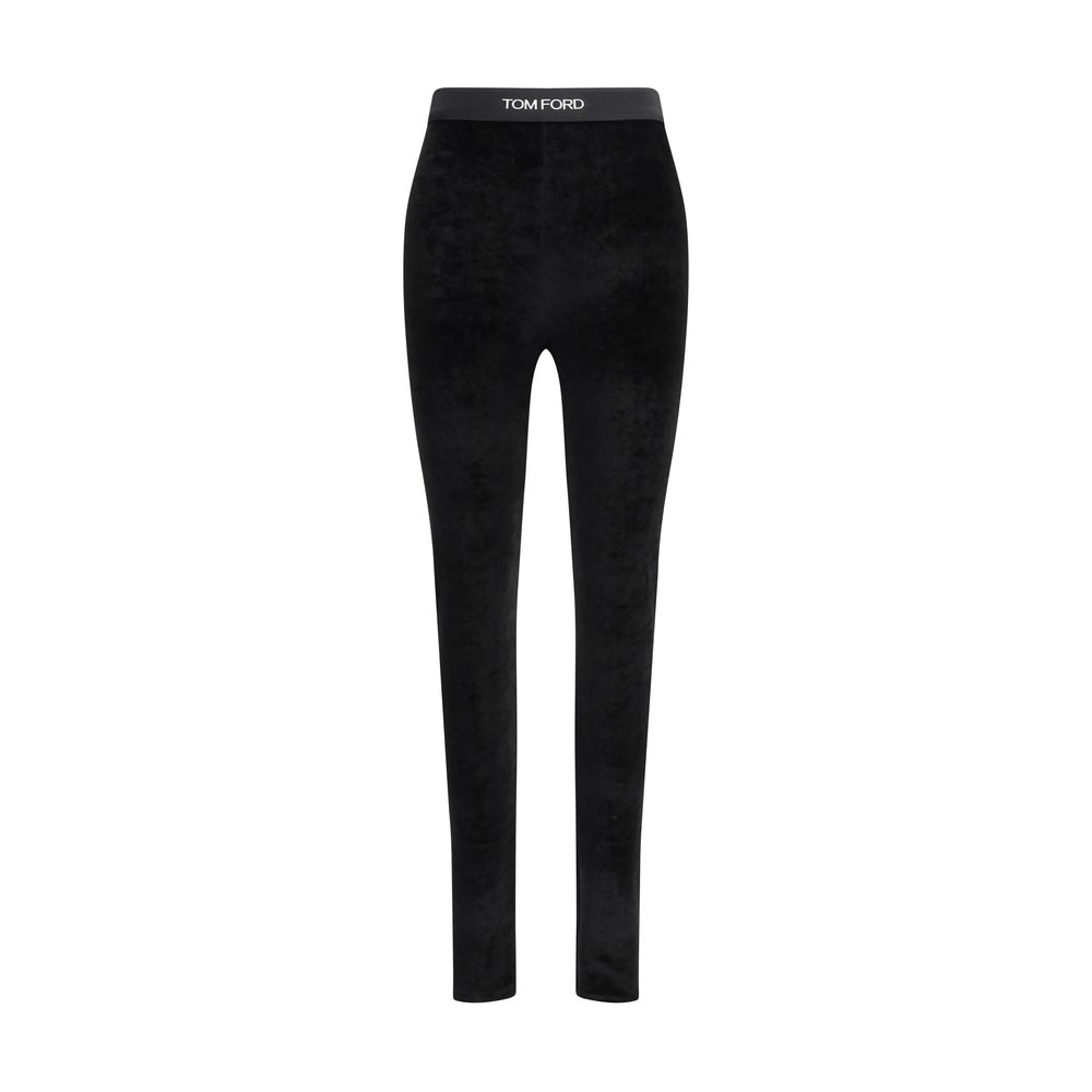 Tom Ford — Legging en triacétate noir effet velours avec monogramme
