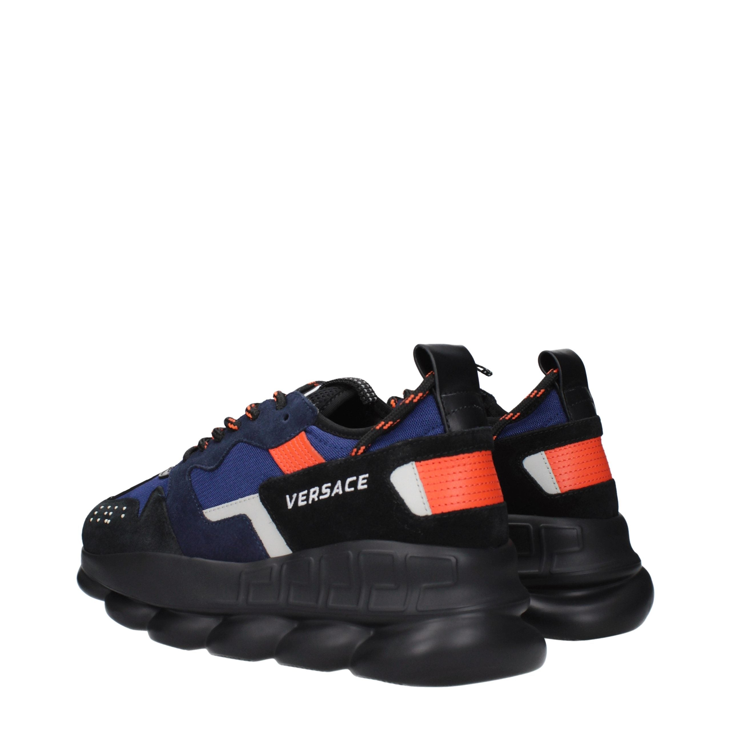 Versace – Sneakers en tissu bleu effet vintage