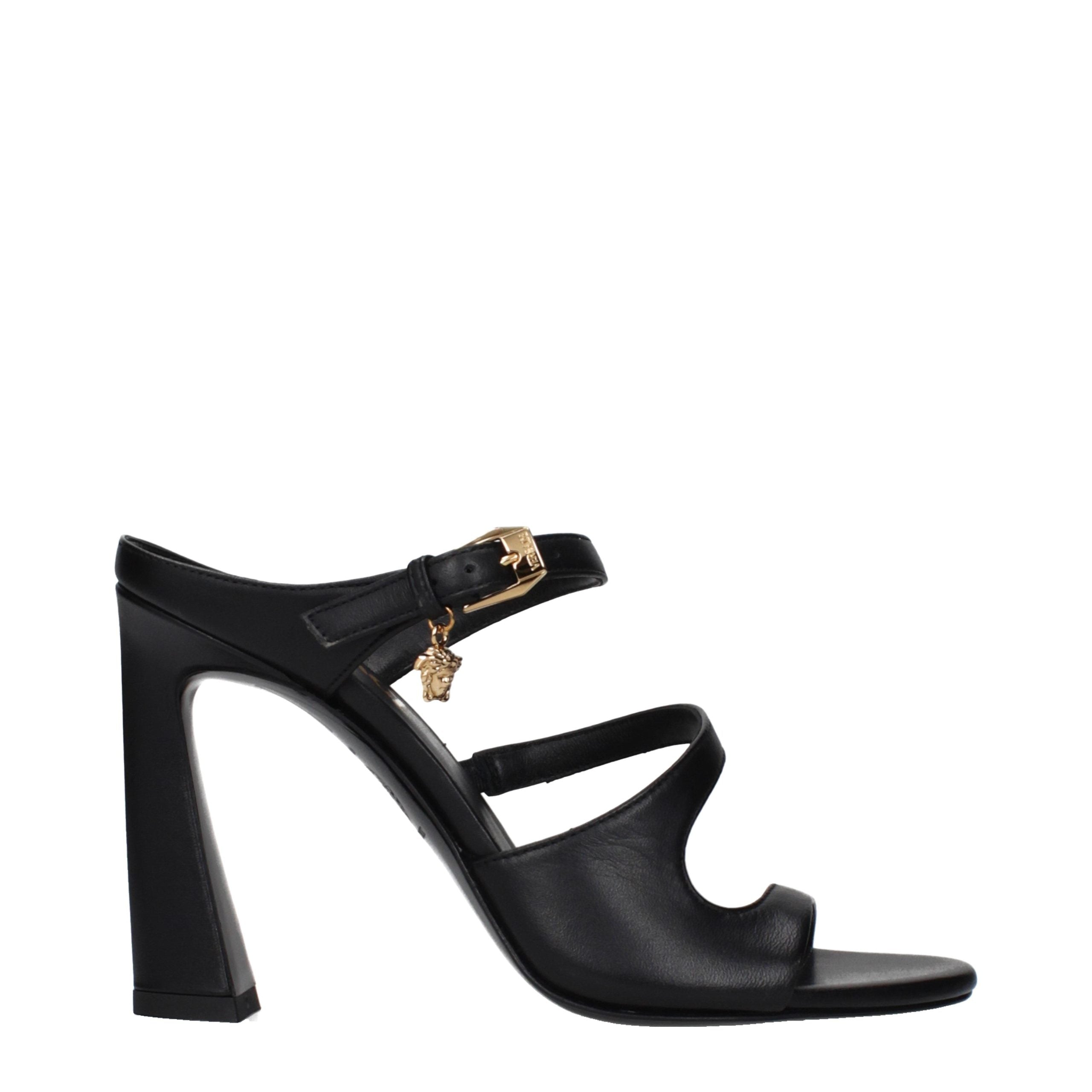 Versace – Sandales en cuir noir avec logo latéral
