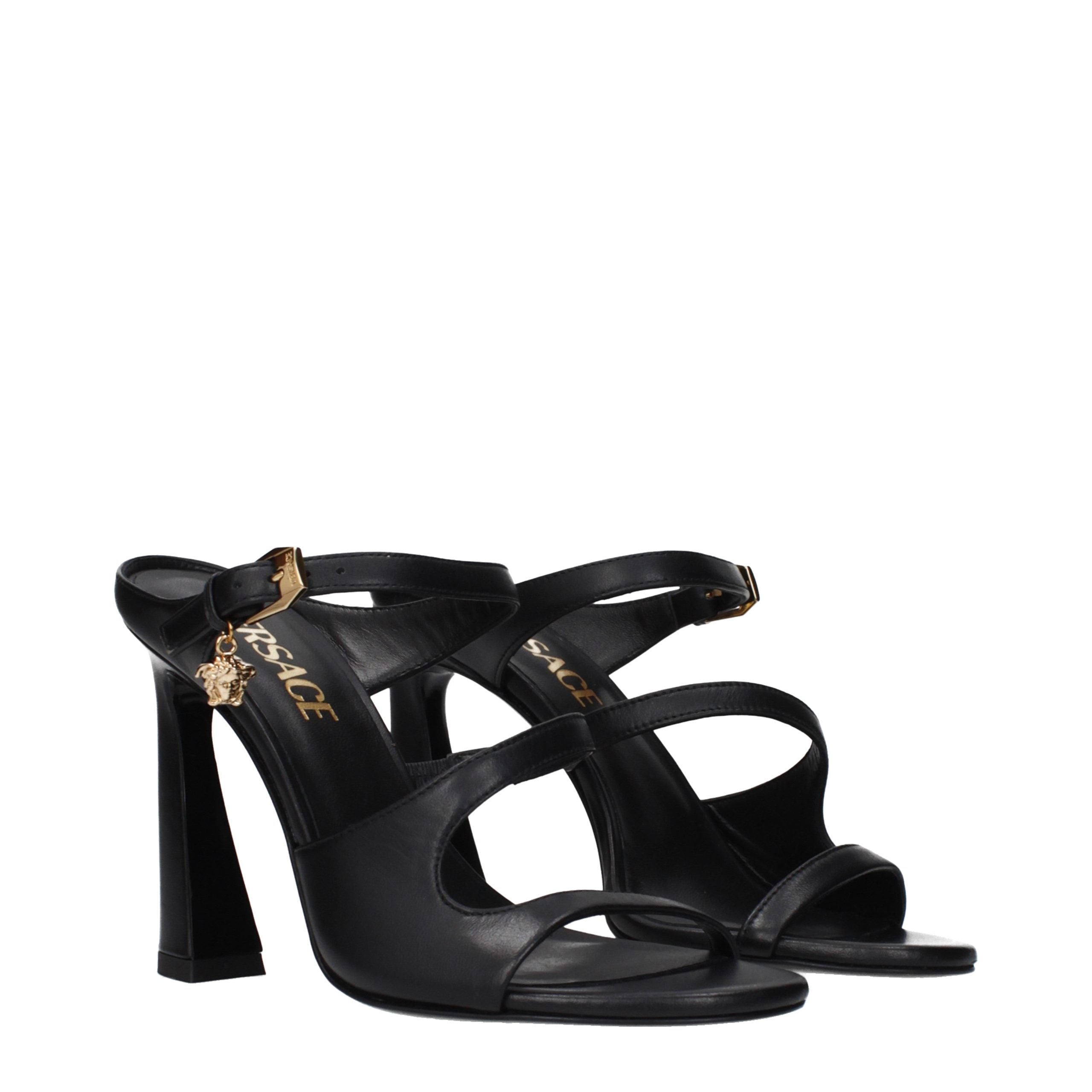 Versace – Sandales en cuir noir avec logo latéral