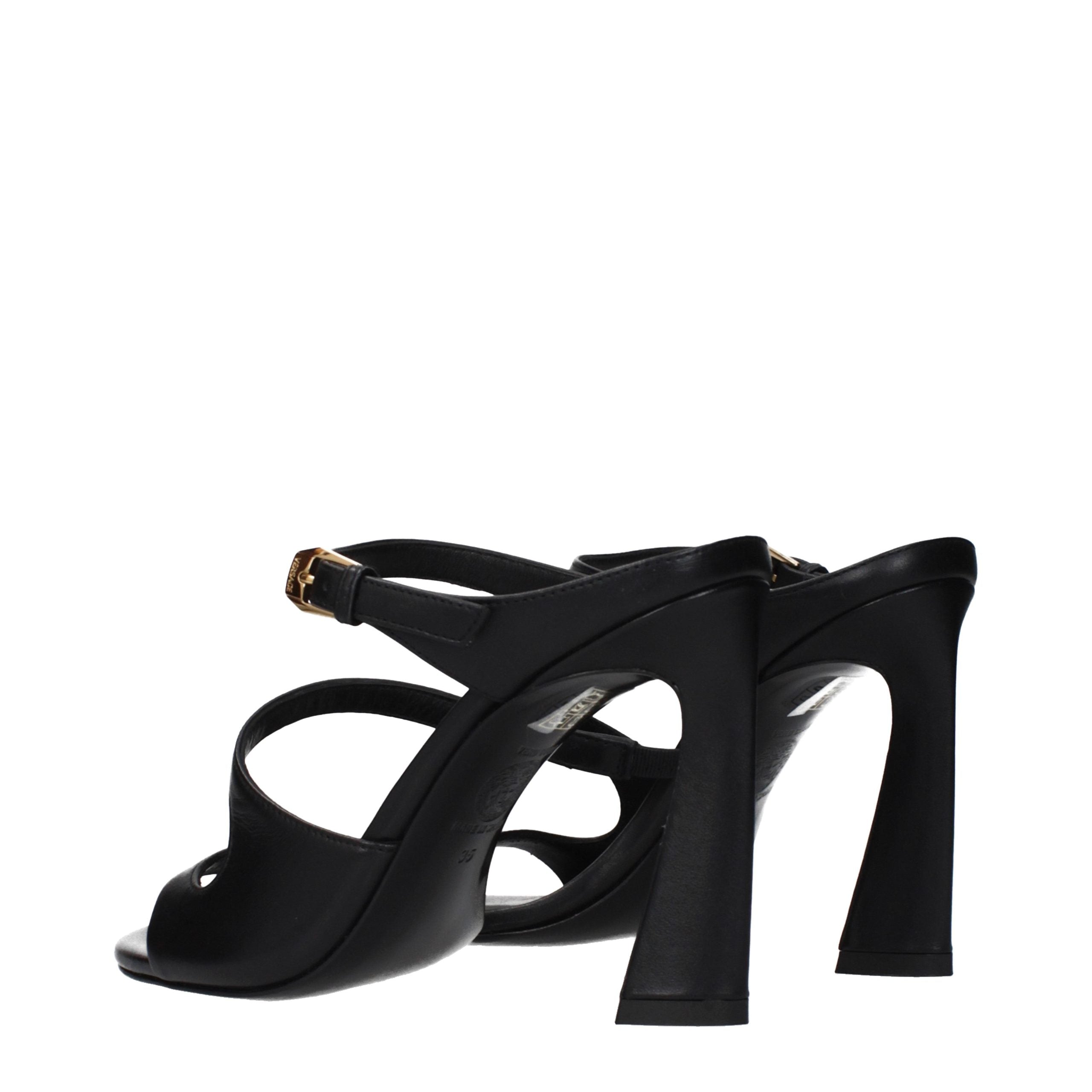Versace – Sandales en cuir noir avec logo latéral