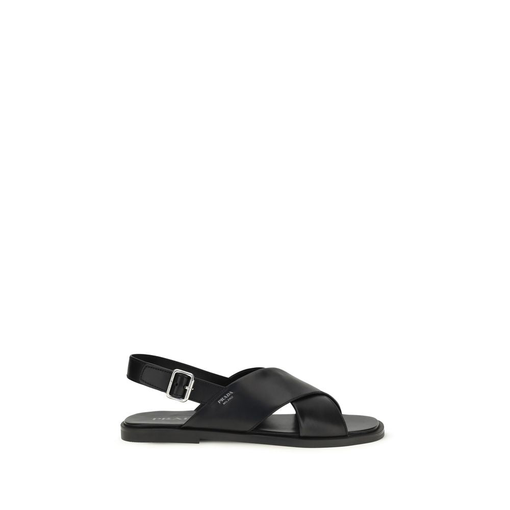 Prada – Sandales Saffiano Criss-Cross en cuir