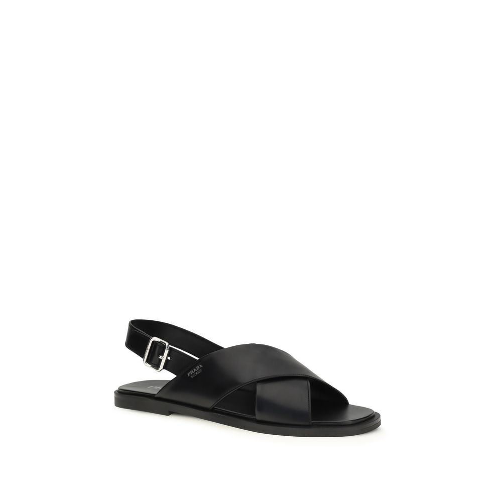 Prada – Sandales Saffiano Criss-Cross en cuir