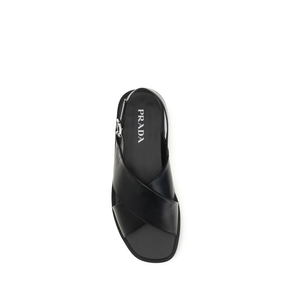 Prada – Sandales Saffiano Criss-Cross en cuir