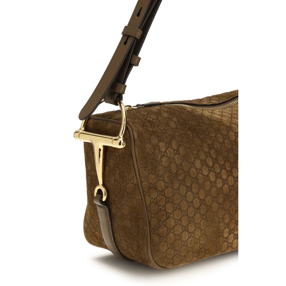 Gucci – Sac porté épaule Half Horsebit en cuir de veau marron