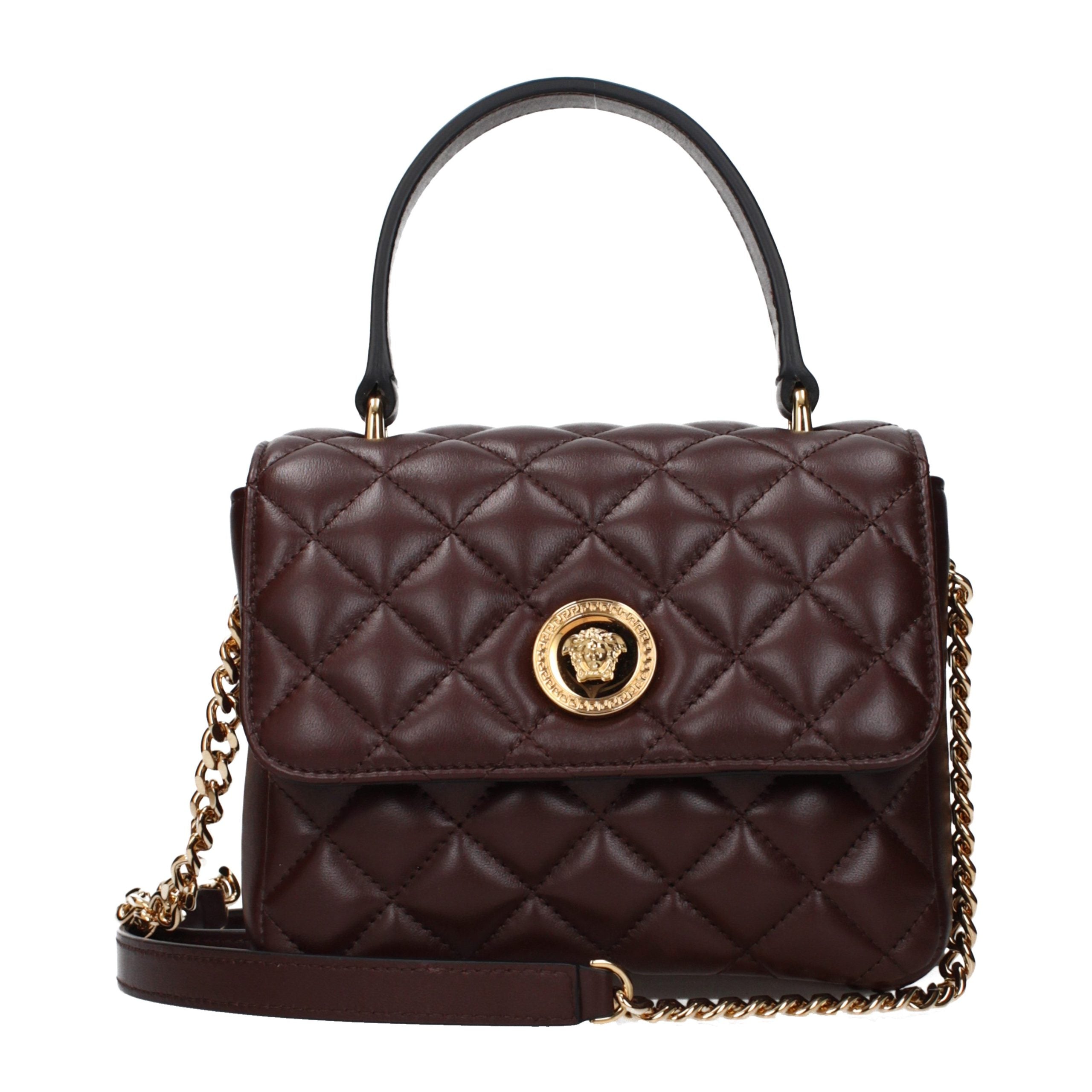 Versace – Sac à main en cuir marron avec bandoulière amovible
