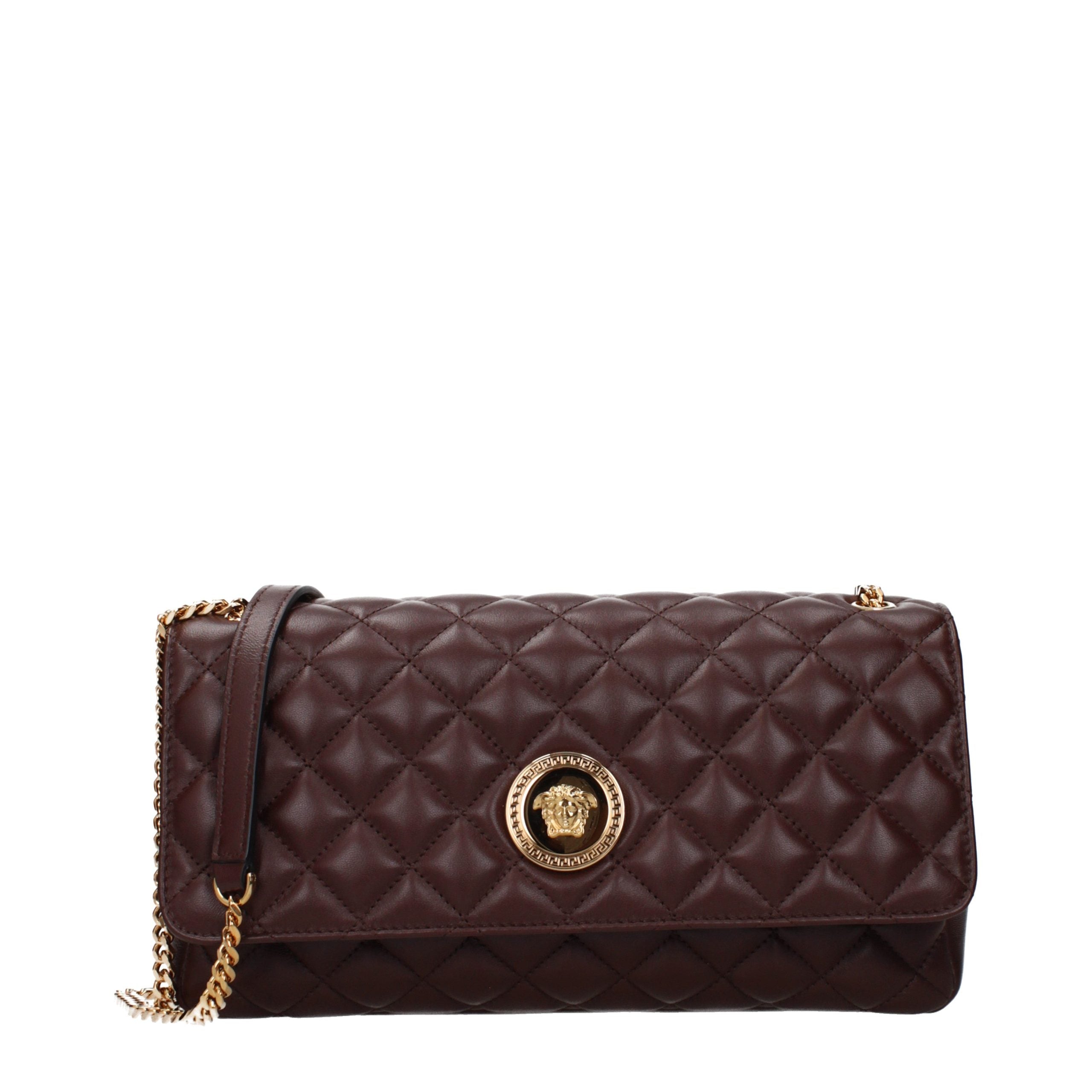 Versace – Sac porté épaule en cuir marron avec logo frontal