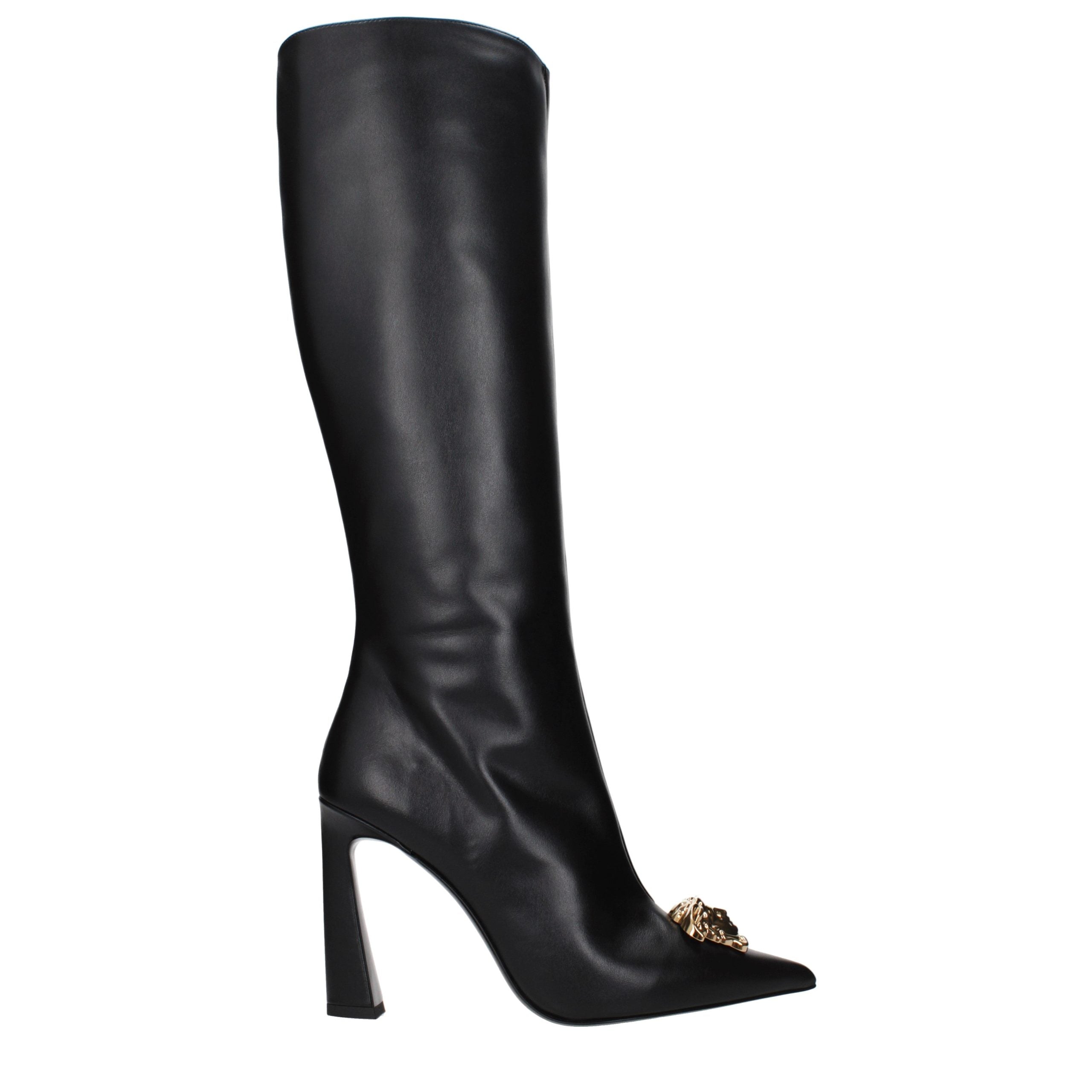 Versace – Bottes en cuir noir effet vieilli