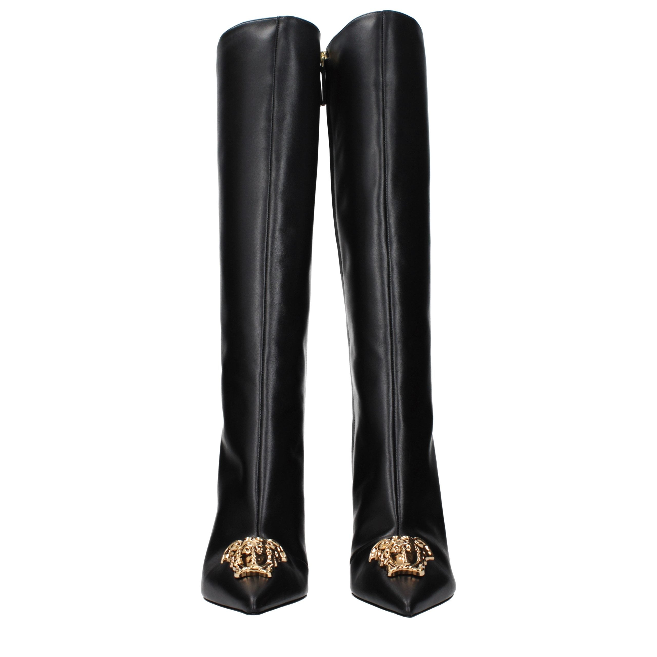 Versace – Bottes en cuir noir effet vieilli