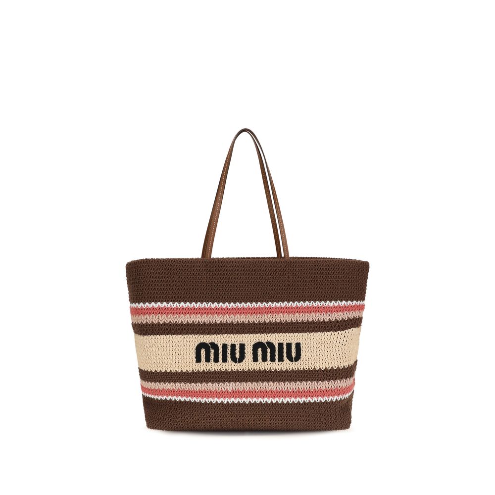 Miu Miu – Sac cabas en fibre effet raphia avec logo tissé
