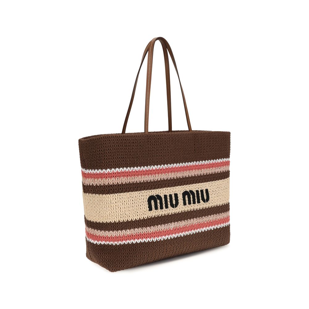 Miu Miu – Sac cabas en fibre effet raphia avec logo tissé