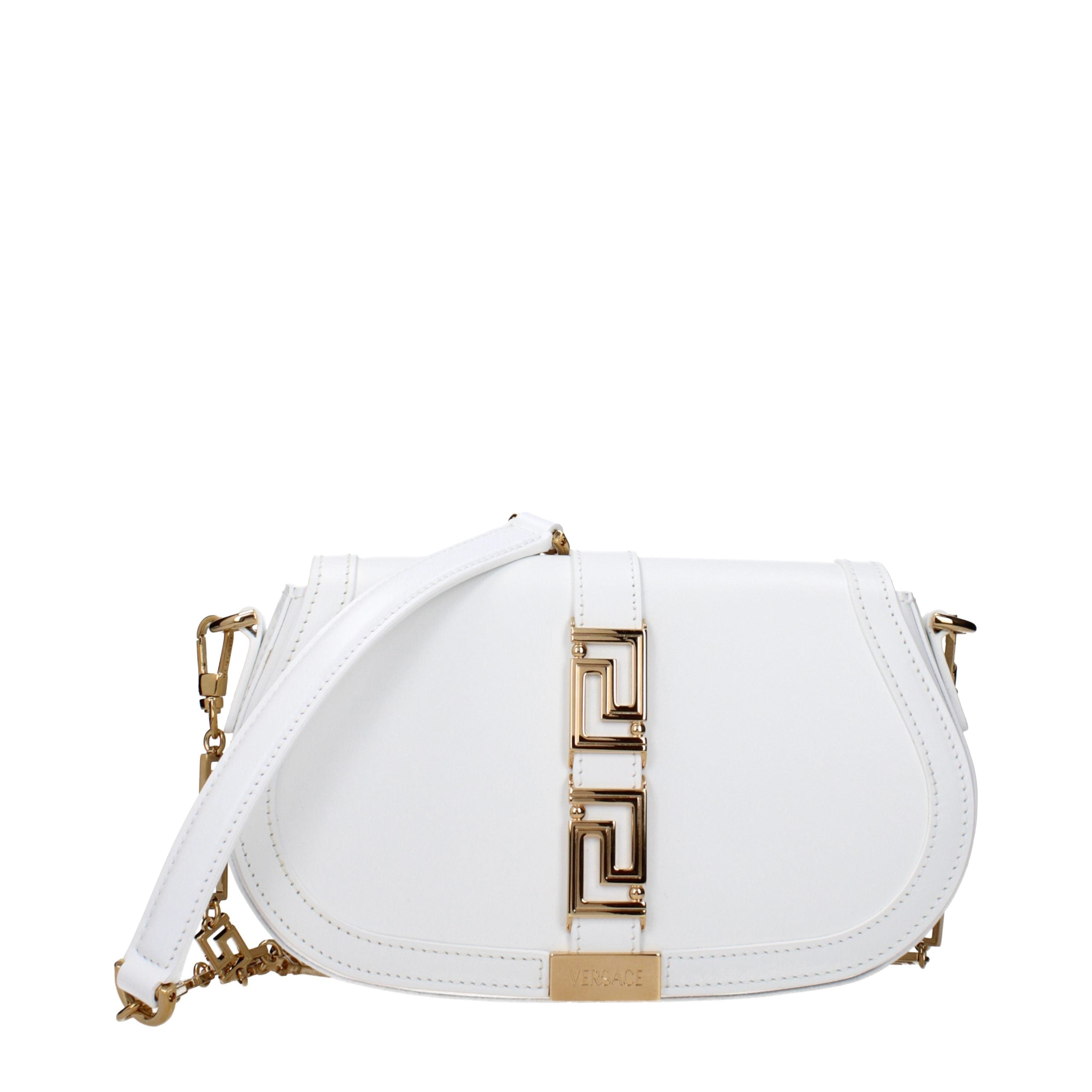 Versace – Sac crossbody en cuir blanc avec logo frontal
