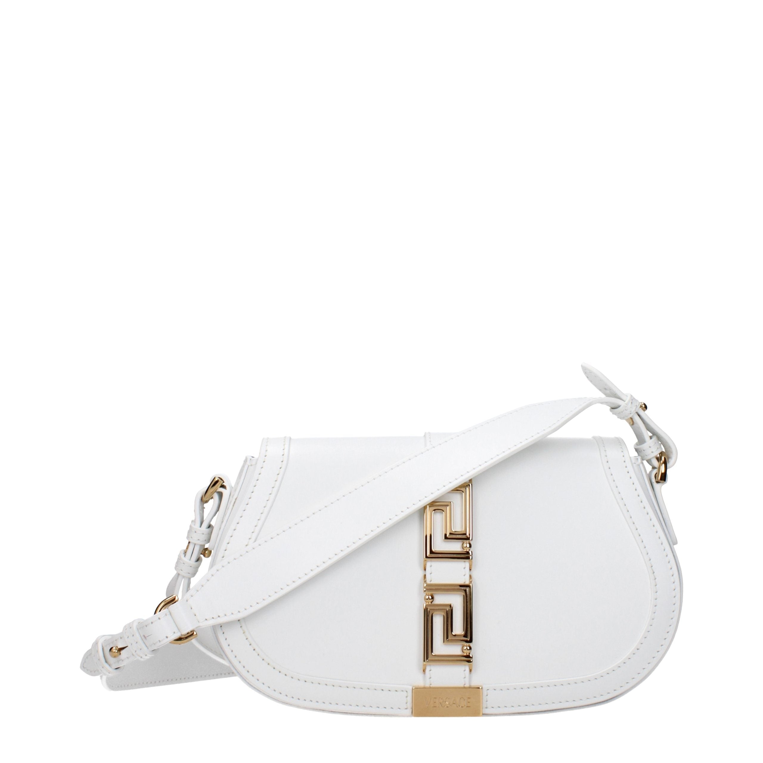 Versace – Sac crossbody en cuir blanc avec logo frontal