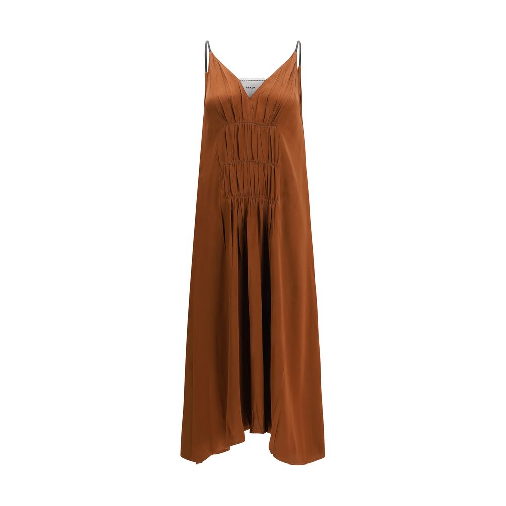 Prada – Robe longue col V avec détail froncé
