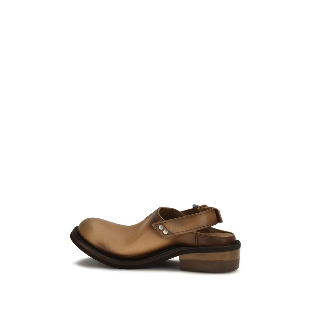 Miu Miu – Mules en cuir de veau marron effet vieilli
