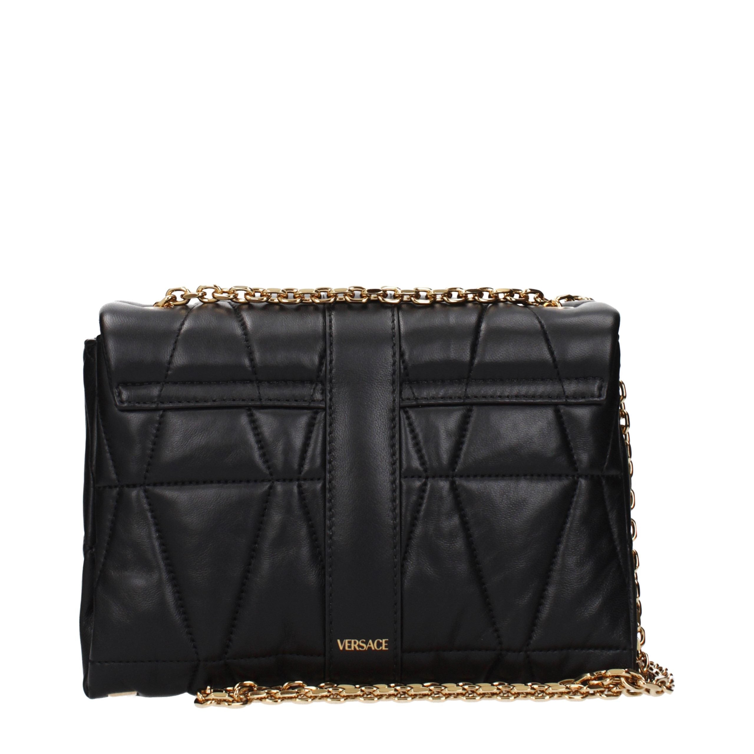 Versace – Sac porté épaule en cuir noir avec logo au dos