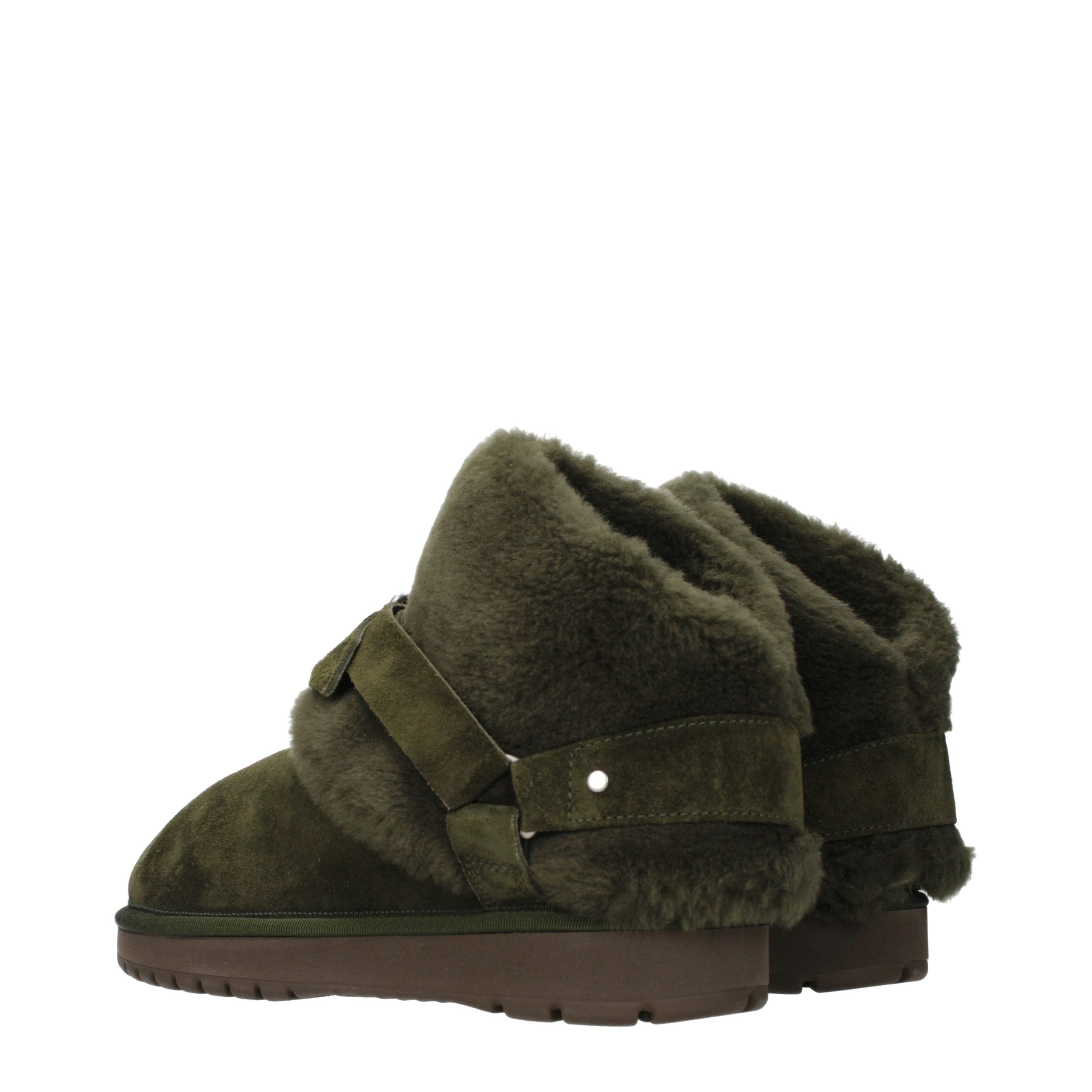 Burberry – Bottines en suède vert avec intérieur fourré
