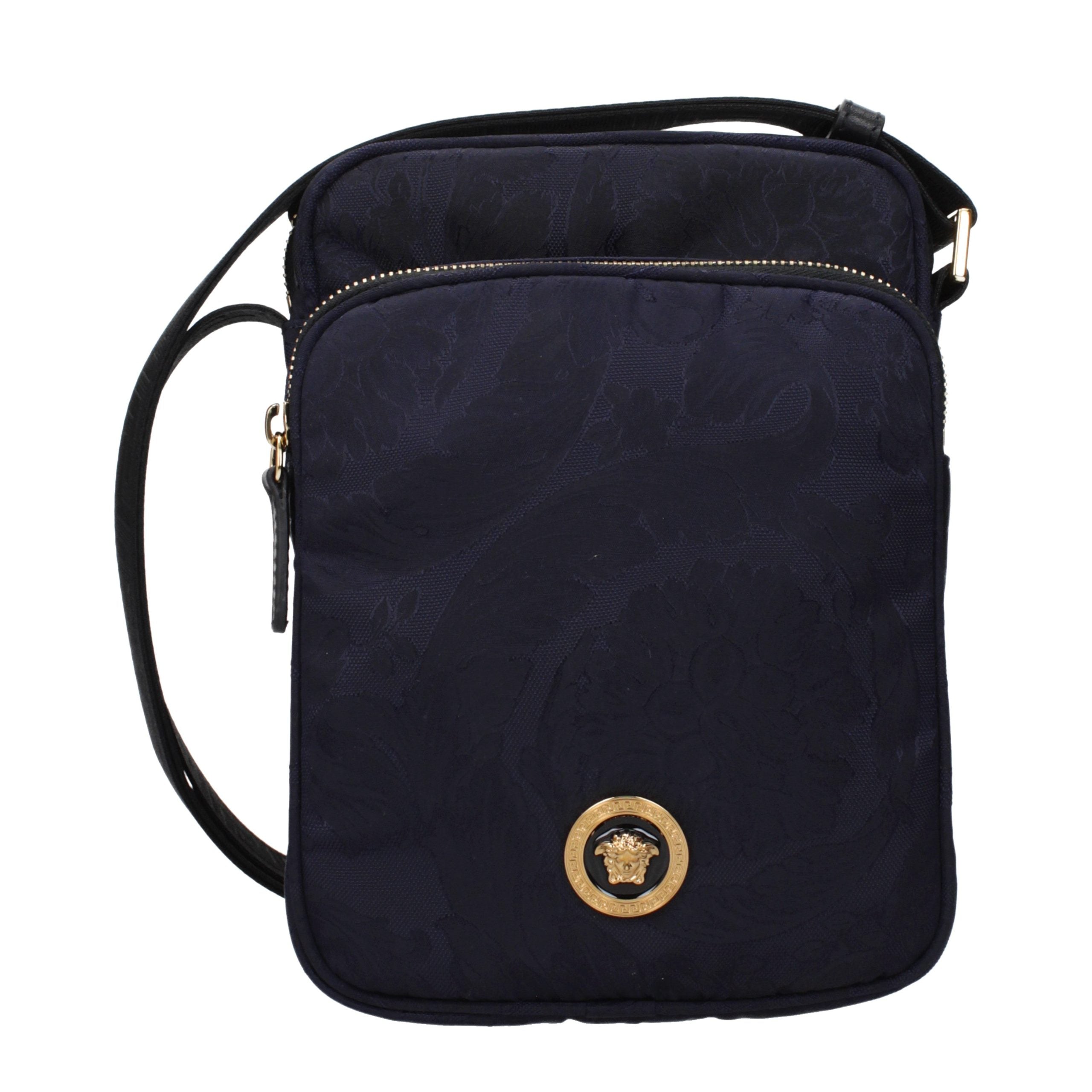 Versace – Sac crossbody en tissu bleu avec bandoulière ajustable