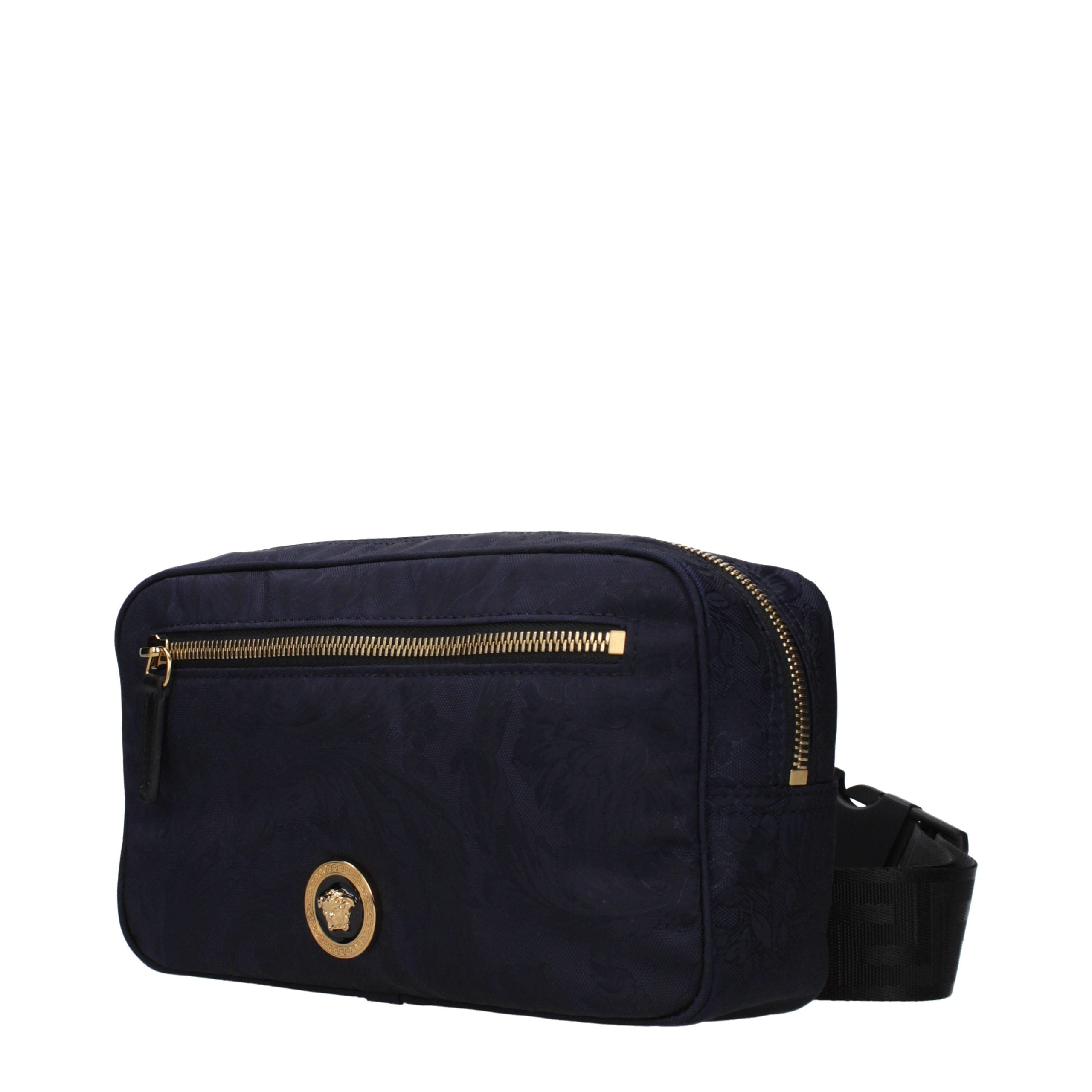 Versace – Sac à dos / banane en tissu bleu avec sangles ajustables