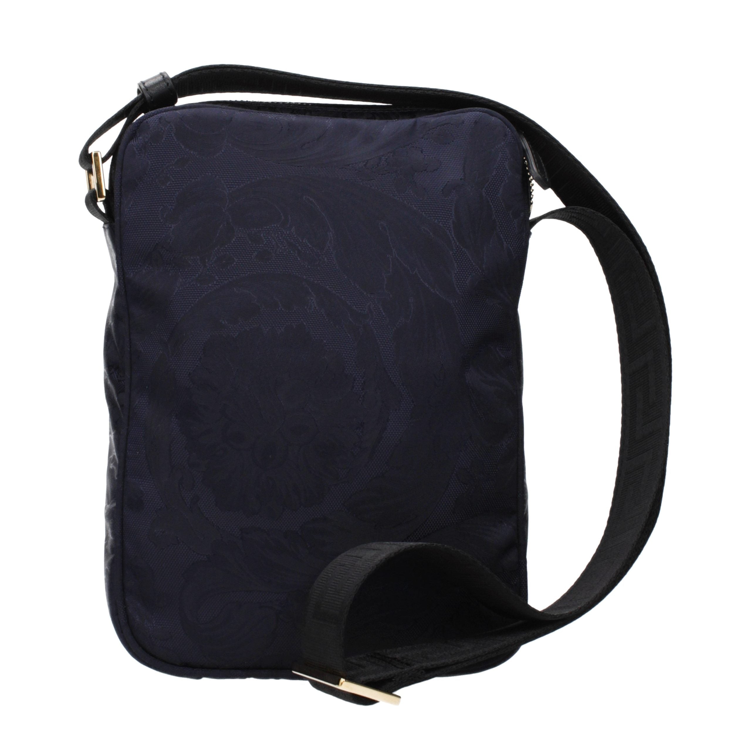 Versace – Sac crossbody en tissu bleu avec bandoulière ajustable