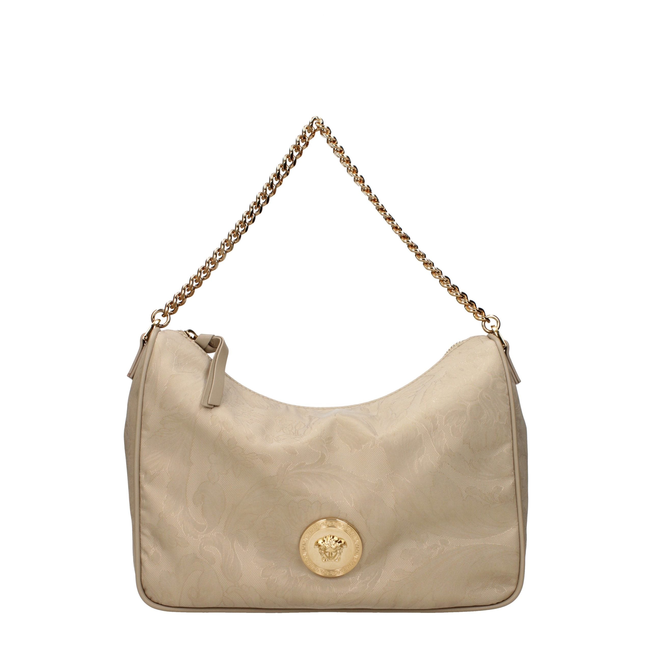 Versace – Sac à main en textile beige avec bandoulière ajustable