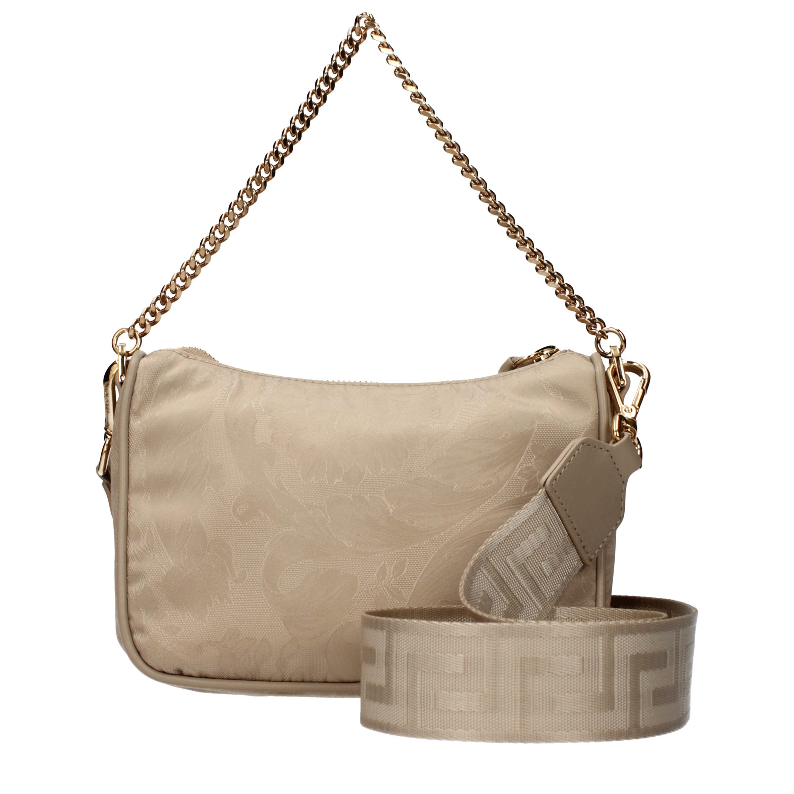 Versace – Sac à main en tissu beige avec bandoulière amovible